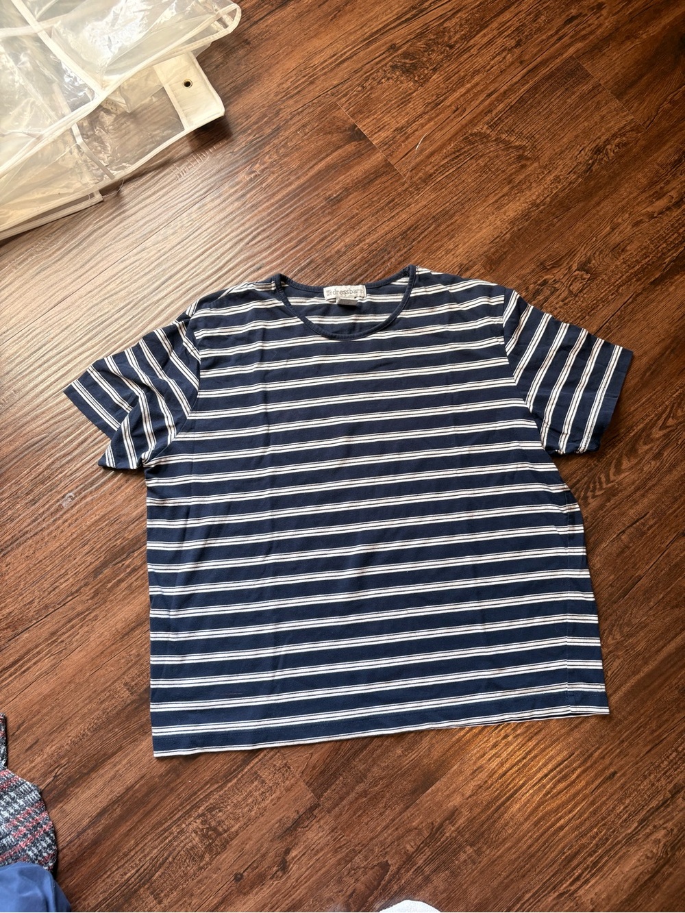 dressbarn Navy & White Striped Short Sleeve Tee